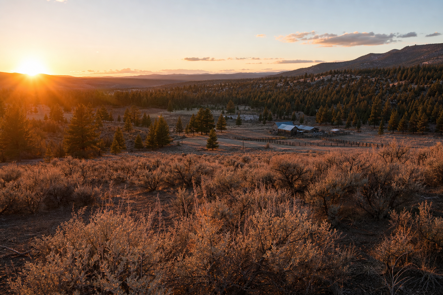 Lassen County high desert and pine forest at sunrise