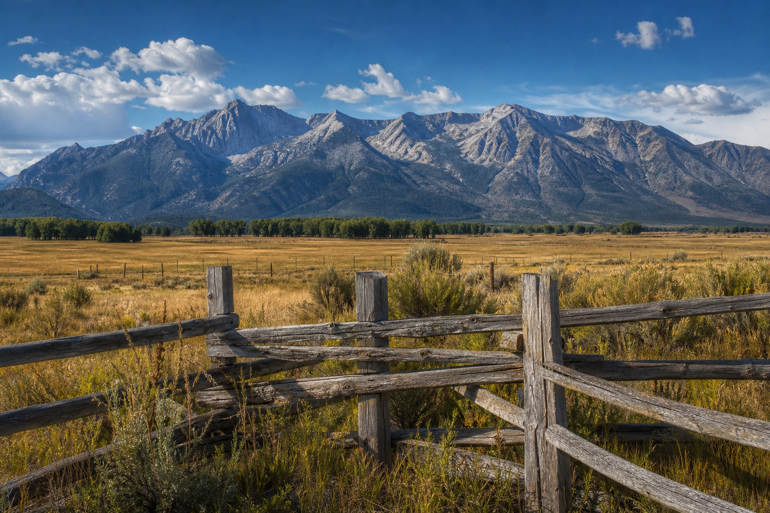 Open ranch land and golden grass meadow below the Sierra foothills